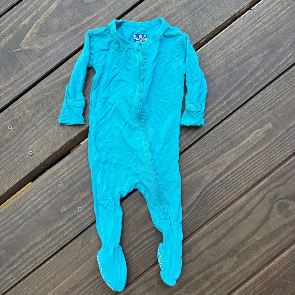Kickee Pants - Teal Zippered Ruffle Footie